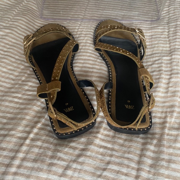 Zara Flat Split Suede Slider Sandals with Studs, Brown, Size EU 40 - Picture 6 of 6
